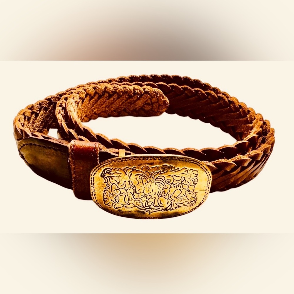 Vintage Argentinian Leather Belt with Brass Buckle Western Southwest Cowgirl
